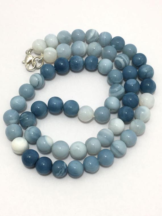 8mm  Natural Blue Opal Round Gemstone Beaded Strand Necklace With 92.5 Silver Clasp / Necklace Gift / Blue Opal Wholesale / Opal