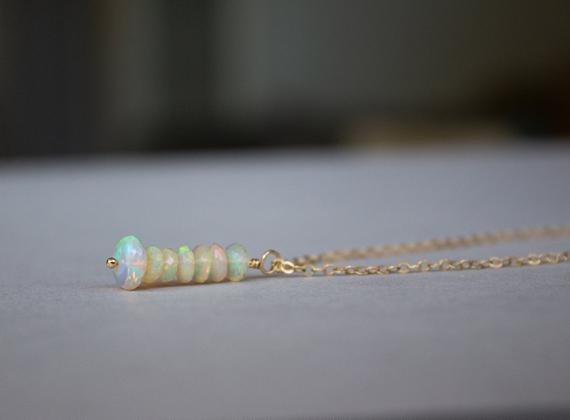 Ethiopian Opal Necklace, Opal Bar Necklace, Genuine Opal Necklace Gold Filled, Sterling Silver, Rose Gold, Fire Opal Necklace, Opal Bead