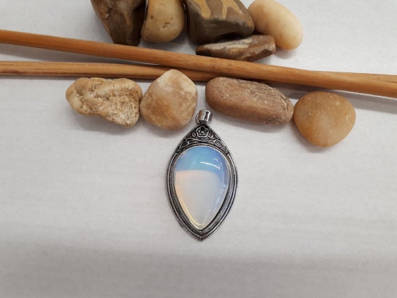 Opal Pendant Necklace - Teardrop Opal Pendant - Opal Jewelry - Opal Jewelry For Woman - Opal With Silver Jewelry - Flower Pendant Necklace