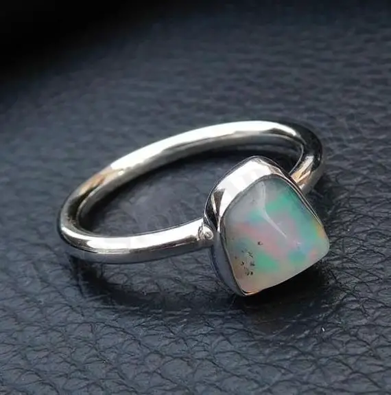 Ethiopian Opal Ring, Natural Gemstone, 925 Sterling Silver, Silver Band Ring, Women Ring, Handmade Ring, Daily Wear Ring, Boho Ring, Gift