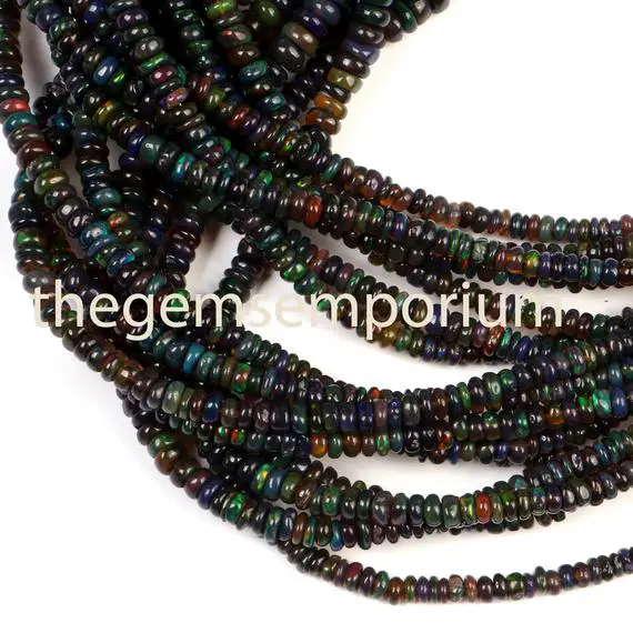 2.50-4mm Ethiopian Opal Beads, Black Opal Smooth Rondelle Beads, Black Opal Plain Beads, Black Opal Smooth Beads, Black Opal Rondelle Beads