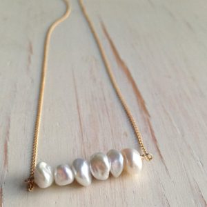 Pearl Necklace Delicate Pearl Bar Necklace June Birthstone | Natural genuine Pearl necklaces. Buy crystal jewelry, handmade handcrafted artisan jewelry for women.  Unique handmade gift ideas. #jewelry #beadednecklaces #beadedjewelry #gift #shopping #handmadejewelry #fashion #style #product #necklaces #affiliate #ad