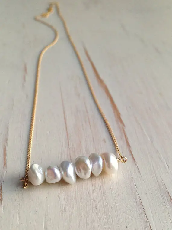 Pearl Necklace Delicate Pearl Bar Necklace June Birthstone