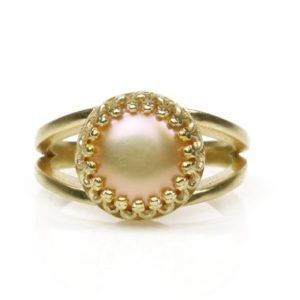 Shop Pearl Rings! 14k Gold Pearl Ring · Peach Pearl Ring · June Birthstone Ring · Peach Pearl Stack Ring · Double Band Ring · Anniversary Gift For Her | Natural genuine Pearl rings, simple unique handcrafted gemstone rings. #rings #jewelry #shopping #gift #handmade #fashion #style #affiliate #ad