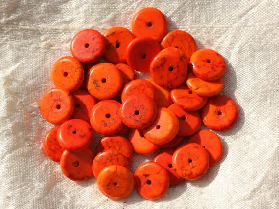 20pc - Perles Turquoise Synthèse Rondelles 12 X 2-3mm Orange -  4558550016300