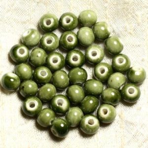 Shop Pearl Round Beads! 100pc – Perles Ceramique Porcelaine Boules 8mm Vert Olive Kaki | Natural genuine round Pearl beads for beading and jewelry making.  #jewelry #beads #beadedjewelry #diyjewelry #jewelrymaking #beadstore #beading #affiliate #ad
