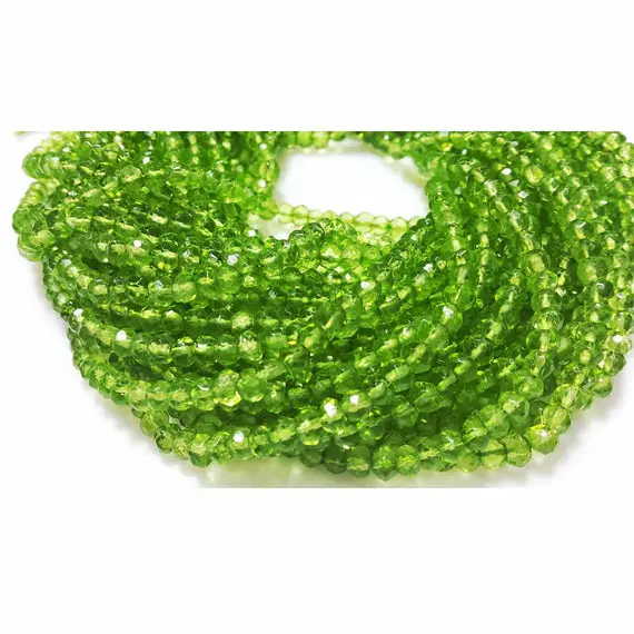 13 Inch Strand Wholesale Peridot Micro Faceted Rondelle Beads, Original Gemstone, 4mm Beads, Sold As 1 Strand/5 Strand/10 Strand/50 Strands