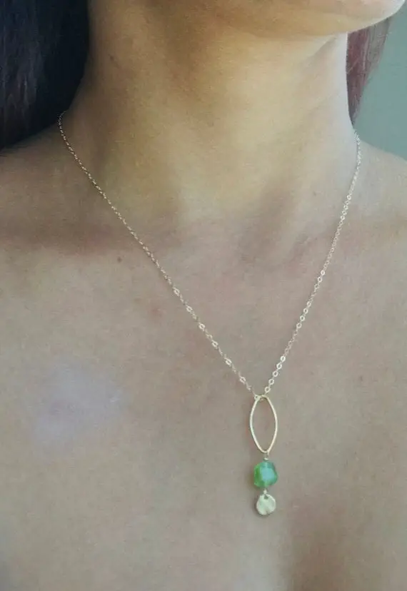 Peridot Necklace 14 K Gold Fill Necklace Boho Minimalist Necklace August Birthstone Boho Peridot Necklace Gift For Her