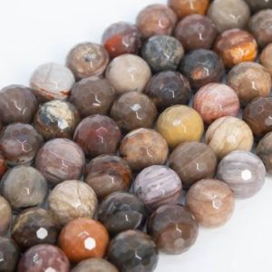 Shop Petrified Wood Beads! Genuine Natural Brown Petrified Wood Jasper Loose Beads Micro Faceted Round Shape 11-12mm | Natural genuine faceted Petrified Wood beads for beading and jewelry making.  #jewelry #beads #beadedjewelry #diyjewelry #jewelrymaking #beadstore #beading #affiliate #ad