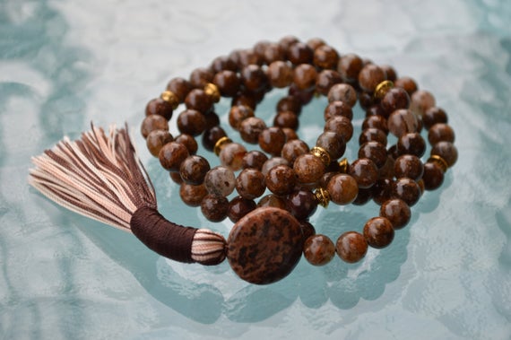 Picture Jasper Sterling Silver Mala Beads Necklace, Quit Smoking, Clear Toxins, Stimulates Immune System, Overcome Fear, Connecting To Earth