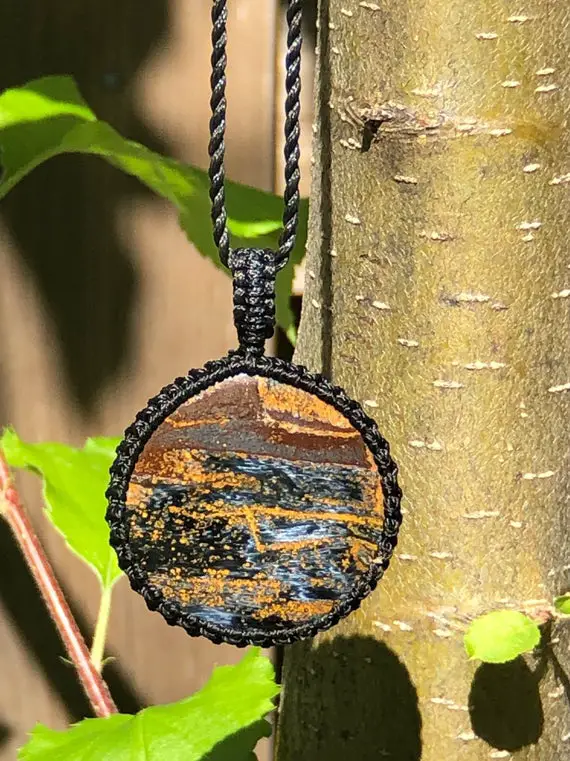Pietersite Macrame Stone Necklace, Unique Rare Bohemian Jewelry For Men And Women, Relaxation Meditation Healing Stone Necklace