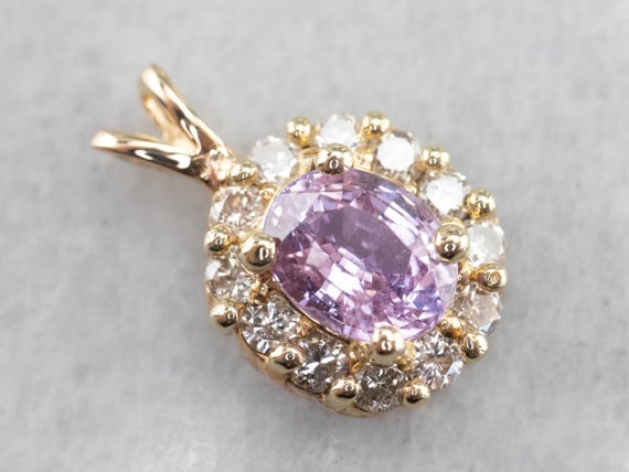 Pink Sapphire Diamond Halo Pendant, Bridal Jewelry, Anniversary Gift, September Birthstone, Layering Pendant, Ha30mmey