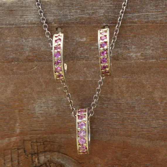 October Birthstone Jewelry Set - Make An Offer - Pink Sapphire Earrings And Pendant In Sterling Silver - Ready To Ship - Ls3078-1