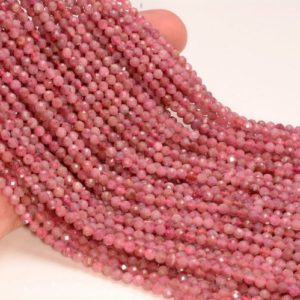 Shop Pink Tourmaline Beads! 3MM Pink Tourmaline Gemstone Rubylite Grade AAA Micro Faceted Round Loose Beads 15.5 inch Full Strand (80007154-A244) | Natural genuine beads Pink Tourmaline beads for beading and jewelry making.  #jewelry #beads #beadedjewelry #diyjewelry #jewelrymaking #beadstore #beading #affiliate #ad