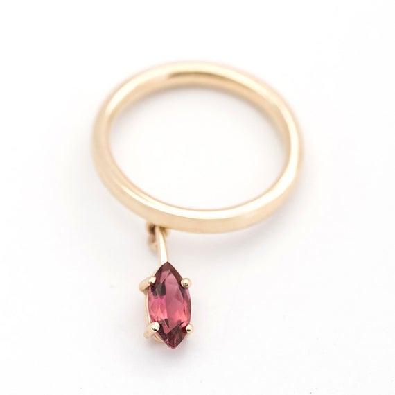 Dangling Marquise Pink Tourmaline Ring