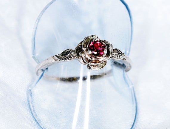 Pink Tourmaline Rose Ring, Genuine Gemstone 3mm Tourmaline, Petite Dainty Ring, October Ring, Set In 925 Sterling Silver Rose Mount