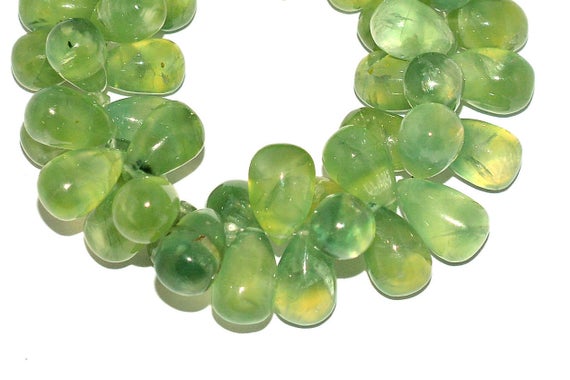 Prehnite Gemstone Teardrop Smooth Briolette Beads | 10x16mm Loose Drops | Natural Prehnite Semi Precious Gemstone Teardrop Beads For Jewelry