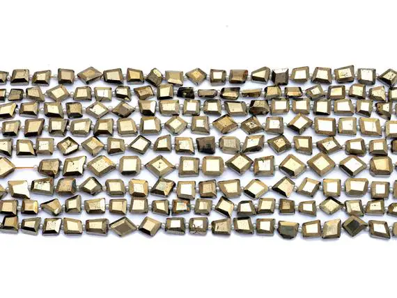Natural Pyrite Gemstone 8mm-10mm Faceted Tumbled Nuggets | 14" Strand | Pyrite Semi Precious Gemstone Loose Fancy Beads For Jewelry Making