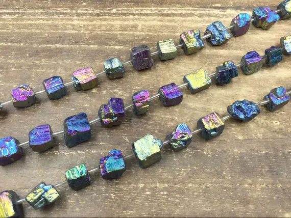 Titanium Rainbow Pyrite Nuggets Pyrite Cube Beads Iron Pyrite Nugget Cube Beads 10-12mm Raw Loose Pyrite Gemstone Beads  15.5" Full Strand