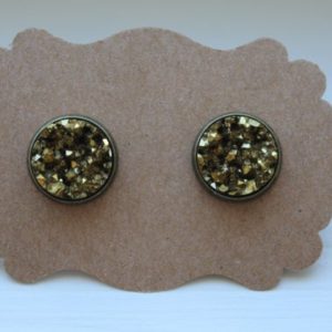 Shop Pyrite Earrings! Pyrite Druzy Earrings, Gold Earrings, Drusy Earrings, 12mm Brass Post, Druzy Earrings, Brass Druzy Post, Pyrite Gold Druzy Earrings, Studs | Natural genuine Pyrite earrings. Buy crystal jewelry, handmade handcrafted artisan jewelry for women.  Unique handmade gift ideas. #jewelry #beadedearrings #beadedjewelry #gift #shopping #handmadejewelry #fashion #style #product #earrings #affiliate #ad