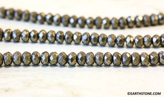 M/ Pyrite 8mm Faceted Rondelle Beads 15.5" Strand Natural Gemstone Beads For Jewelry Making