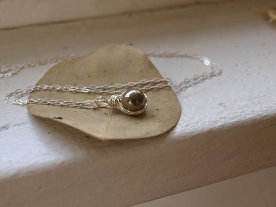 Round Pyrite Necklace Small Fools Gold Necklace Dainty Healing Crystal Necklace Small Crystal Necklace Gift For Girl Gift For Best Friend