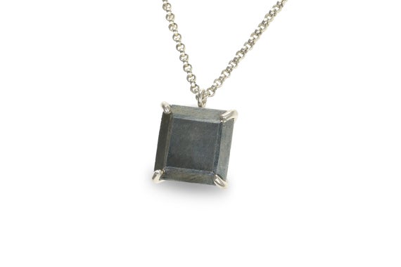 Square Pyrite Pendant · Prong Necklace · Gray Silver Stone Necklace · Semiprecious Necklace · Energy Necklace · Health Necklace For Mom