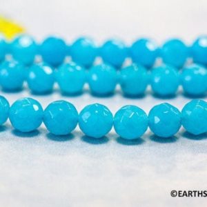 Shop Quartz Crystal Faceted Beads! S-M/ Syn. Turquoise Quartz 6mm/ 8mm Faceted Round Beads Length 15.5 inches long Beautiful Sky Blue sleeping beauty color beads | Natural genuine faceted Quartz beads for beading and jewelry making.  #jewelry #beads #beadedjewelry #diyjewelry #jewelrymaking #beadstore #beading #affiliate #ad