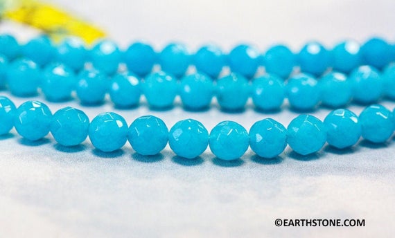 S-m/ Syn. Turquoise Quartz 6mm/ 8mm Faceted Round Beads Length 15.5 Inches Long Beautiful Sky Blue Sleeping Beauty Color Beads