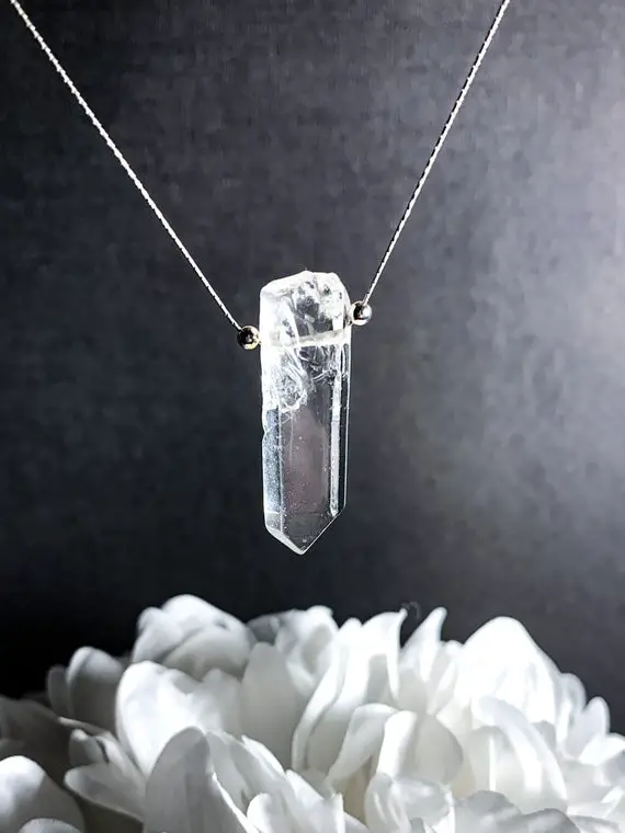 Raw Quartz Crystal Point Pendant Necklace In Sterling Silver