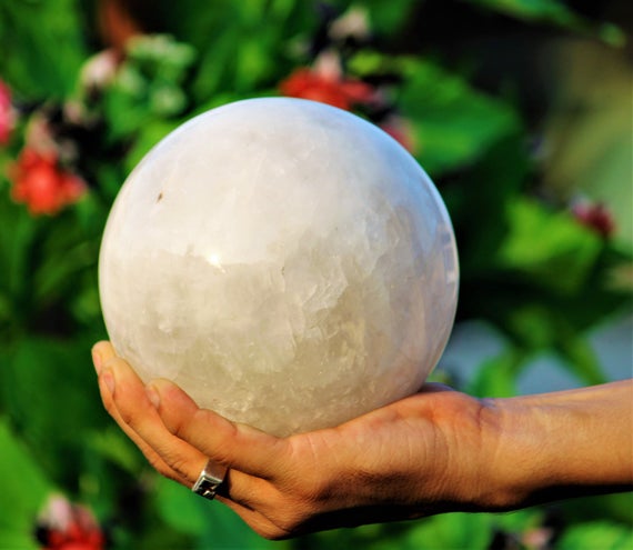 135mm White Rock Quartz Crystal Sphere Chakra Balancing Healing Home Décor Reiki Charged Anxiety Relief Meditation Tool Spiritual Yoga Gift