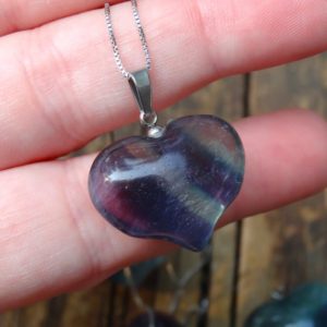 925 Chubby Fluorite Heart Sterling Silver Necklace, 925 silver Rainbow Fluorite Heart pendant, Heart stone necklace, natural crystal healing | Natural genuine Gemstone pendants. Buy crystal jewelry, handmade handcrafted artisan jewelry for women.  Unique handmade gift ideas. #jewelry #beadedpendants #beadedjewelry #gift #shopping #handmadejewelry #fashion #style #product #pendants #affiliate #ad