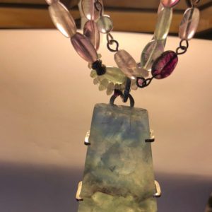 Rainbow Fluorite Pendant Necklace: Sterling Silver Wire Cage, Multi-Strand