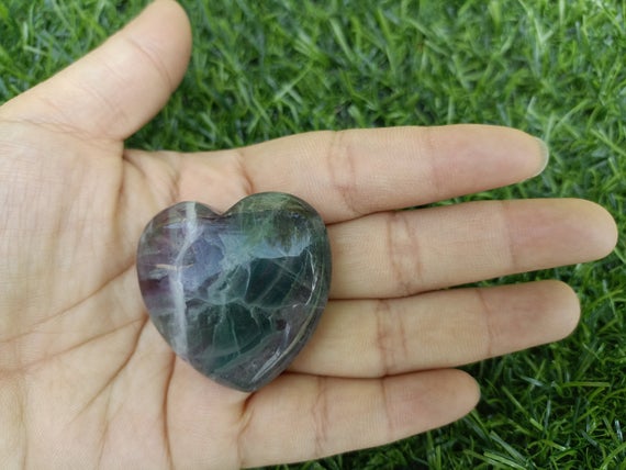 Rainbow Fluorite Heart Puffy Large 40mm (1.5")