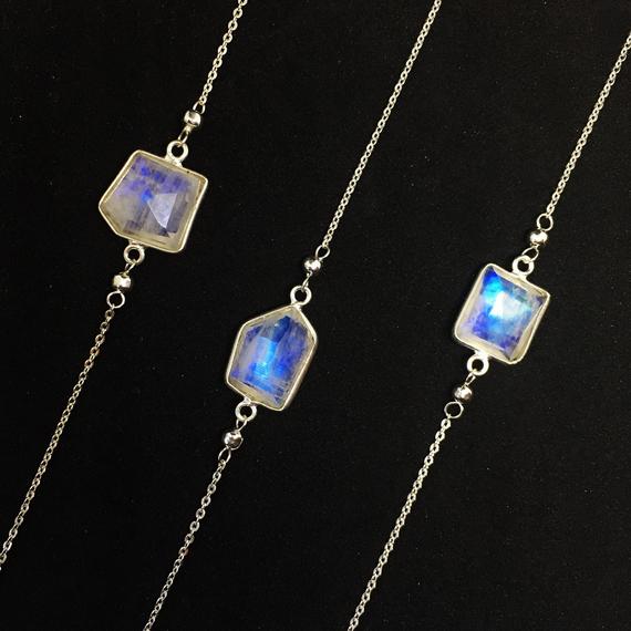Aaa Rainbow Moonstone Necklace, Geometric Necklace, Minimalist Jewelry, Sterling Silver, June Birthstone, Valentines Day Gift, Unique Gifts