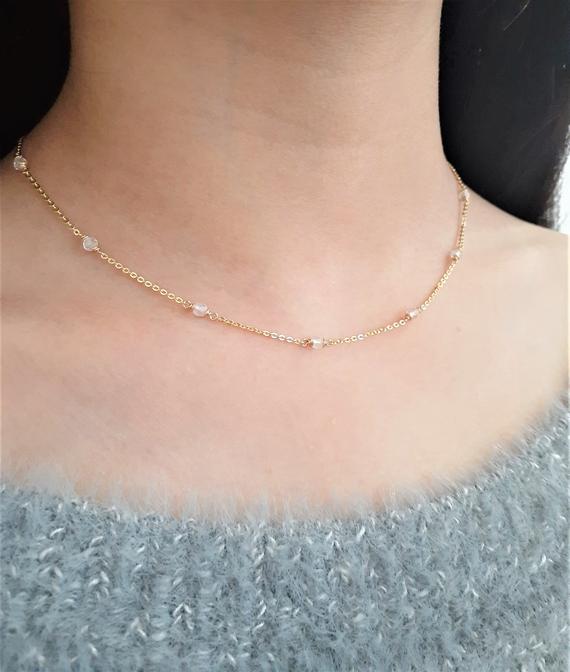 Rainbow Moonstone Necklace, June Birthstone Necklace / Handmade Jewelry / Necklaces For Women, Layered Necklace, Gemstone Choker, Dainty