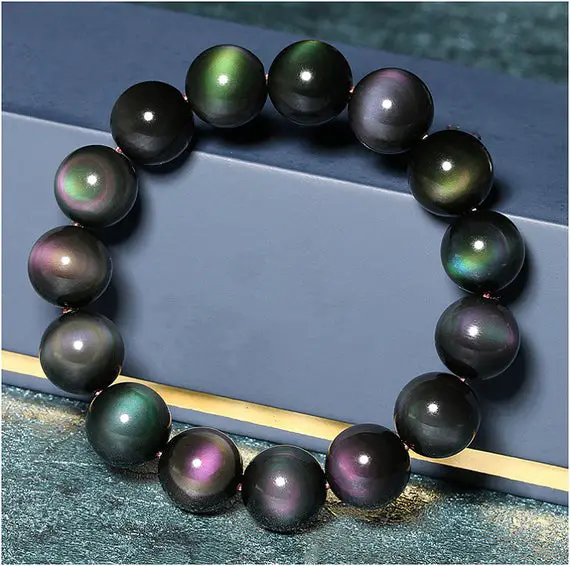 Rainbow Obsidian Bracelet, Men Bracelet, Women Bracelets Top Quality 10mm 12mm 14mm 16mm 18mm 8''