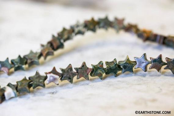S/ Rhyolite 7mm Star Beads 16" Strand Natural Green Rainforest Jasper Gemstone Beads For Jewelry Making