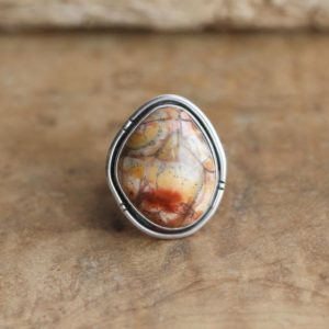 Birds Eye Rhyolite Boho Ring – OOAK Rhyolite Ring – Silversmith Ring | Natural genuine Rainforest Jasper rings, simple unique handcrafted gemstone rings. #rings #jewelry #shopping #gift #handmade #fashion #style #affiliate #ad