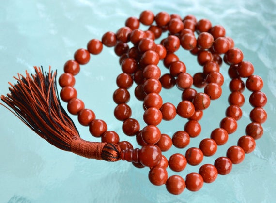 108 Beads Healing Mala Necklace, Root Chakra,  Red Jasper Tassel Necklace, Meditation Spiritual Protection,natural Stone Mala Prayer Beads