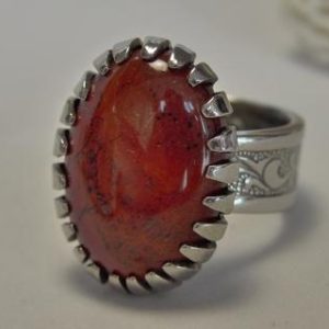 Shop Red Jasper Jewelry! red jasper ring, recycled spoon ring flower pattern band, unique rings for women, big crystal ring, chunky silver ring, red gemstone ring | Natural genuine Red Jasper jewelry. Buy crystal jewelry, handmade handcrafted artisan jewelry for women.  Unique handmade gift ideas. #jewelry #beadedjewelry #beadedjewelry #gift #shopping #handmadejewelry #fashion #style #product #jewelry #affiliate #ad