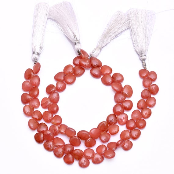 Aaa+ Rhodochrosite Gemstone 9mm-11mm Smooth Heart Briolette Beads | Natural Rhodocrosite Semiprecious Gemstone Beads For Jewelry | 8" Strand