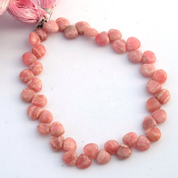 Natural Rhodochrosite Smooth Heart Shaped Briolette Beads, 7mm Pink Rhodochrosite Gemstone Beads, Sold As 8 Inch Strand, Gds2096