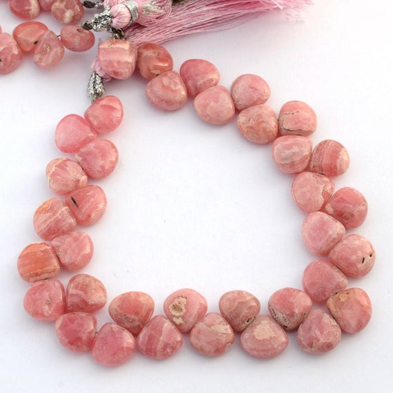 Natural Rhodochrosite Smooth Heart Briolette Beads, 8mm/9mm/10mm Pink Rhodochrosite Gemstone Beads, Sold As 8 & 4 Inch Strand, Gds2094
