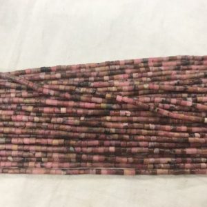 Shop Rhodonite Bead Shapes! Rhodonite Pink 2x2mm Heishi Genuine Black Line Gemstone Loose Tube Beads 15inch Jewelry Supply Bracelet Necklace Material Support Wholesale | Natural genuine other-shape Rhodonite beads for beading and jewelry making.  #jewelry #beads #beadedjewelry #diyjewelry #jewelrymaking #beadstore #beading #affiliate #ad