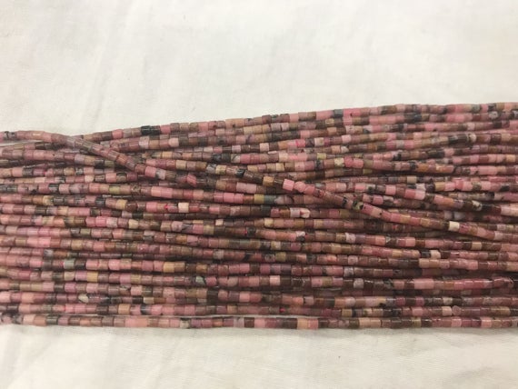 Rhodonite Pink 2x2mm Heishi Genuine Black Line Gemstone Loose Tube Beads 15inch Jewelry Supply Bracelet Necklace Material Support Wholesale
