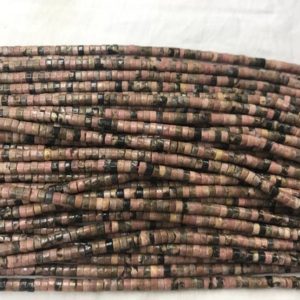 Shop Rhodonite Bead Shapes! Rhodonite Pink 4mm Heishi Genuine Black Line Gemstone Loose Beads 15inch Jewelry Supply Bracelet Necklace Material Support Wholesale | Natural genuine other-shape Rhodonite beads for beading and jewelry making.  #jewelry #beads #beadedjewelry #diyjewelry #jewelrymaking #beadstore #beading #affiliate #ad