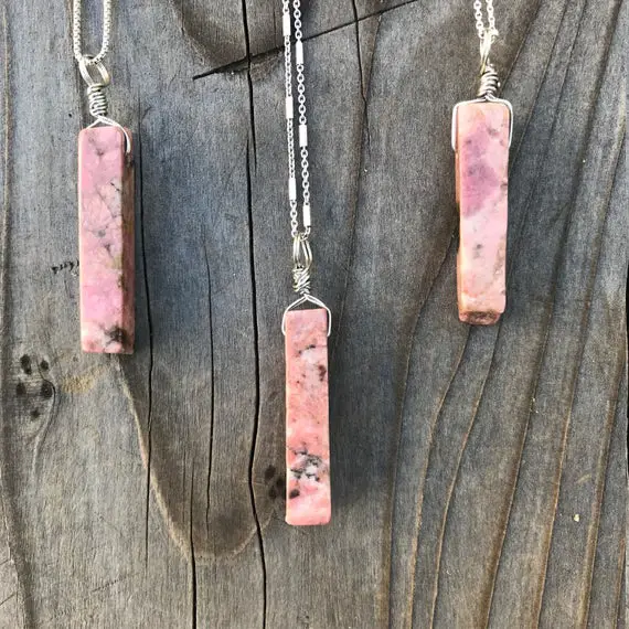 Rhodonite; Rhodonite Pendant; Rhodonite Necklace; Chakra Jewelry; Reiki Jewelry; Natural Stone; Sterling Silver