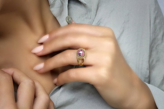 Natural Gemstone Ring · Gold Rhodonite Ring · Faceted Gem Ring · Delicate Everyday Ring · Dainty Solitaire Ring