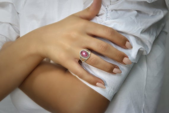 Silver Pink Gem Ring · Rhodonite Ring · Oval Cut Ring · Semiprecious Ring · Sisters Ring · Everyday Ring · Vermeil Ring
